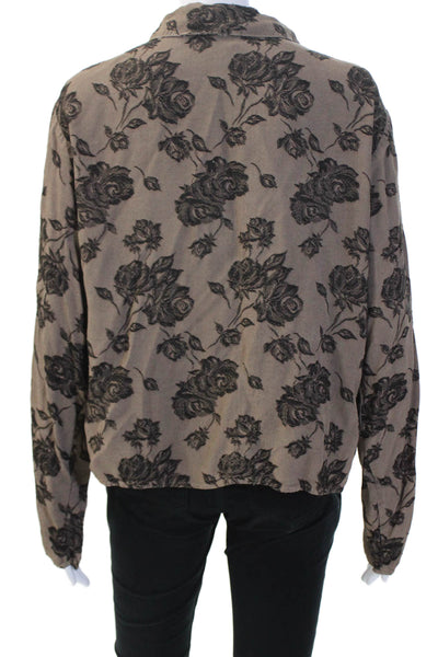 CP Shades Womens Floral Collared Rayon Button-Up Blouse Brown Size S