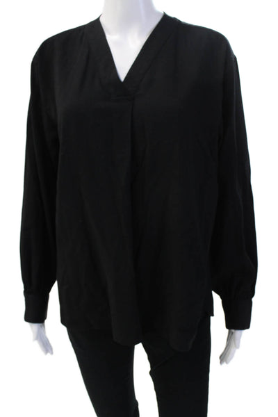Uniqlo Womens Black V-Neck Long Sleeve Basic Blouse Size M
