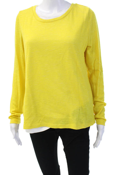 Elliott Lauren Women Basic Yellow Cotton Crew Neck Long Sleeve T-Shirt Size L