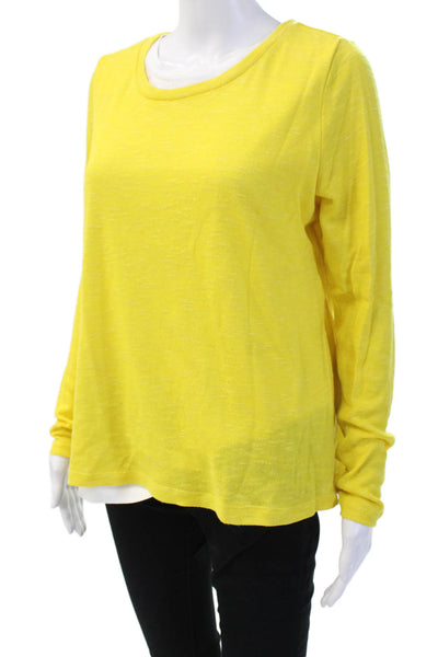 Elliott Lauren Women Basic Yellow Cotton Crew Neck Long Sleeve T-Shirt Size L