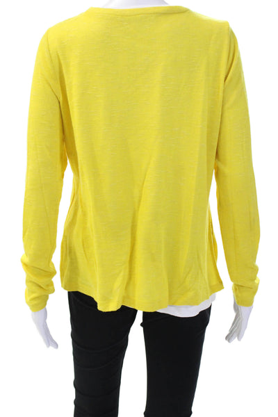 Elliott Lauren Women Basic Yellow Cotton Crew Neck Long Sleeve T-Shirt Size L