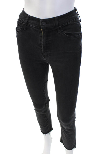Mother Women Skinny Ankle Cropped Jeans Black Button Mid Rise Size 25