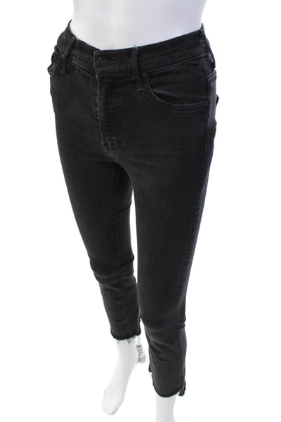 Mother Women Skinny Ankle Cropped Jeans Black Button Mid Rise Size 25