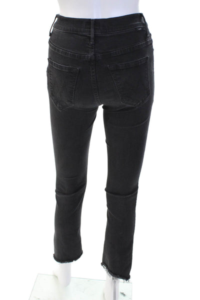 Mother Women Skinny Ankle Cropped Jeans Black Button Mid Rise Size 25