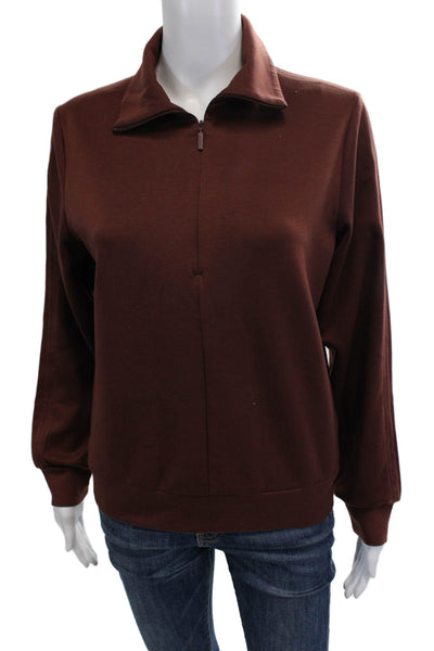 Athleta Women Pullover Sweatshirts Brown Mock Neck Zip Long Sleeve Size XS