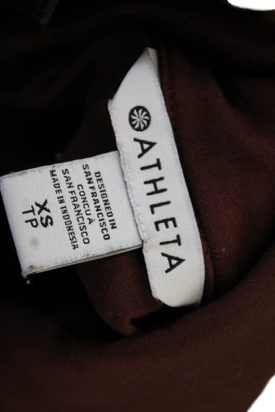 Athleta Women Pullover Sweatshirts Brown Mock Neck Zip Long Sleeve Size XS