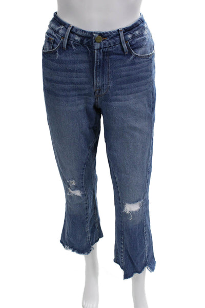 Frame Women Cropped Boyfriend Jeans Blue Mid Rise Button Size 27
