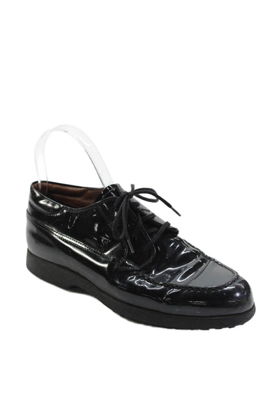 Tods Womens Patent Leather Lace Up Oxfords Black Size 38 8