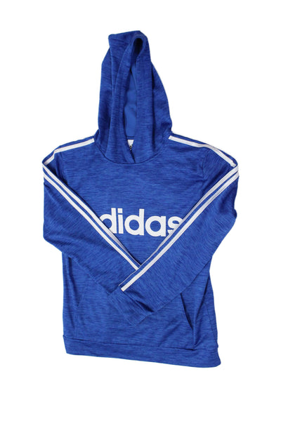 Adidas Unisex Kids Striped Long Sleeve Pullover Hoodie Blue Size XL