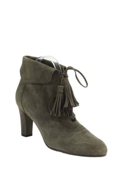 Fratelli Rossetti Women's Lace Up Tassel Suede Leather Ankle Boots Green Size 38