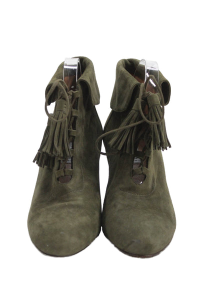 Fratelli Rossetti Women's Lace Up Tassel Suede Leather Ankle Boots Green Size 38
