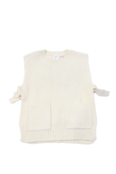 Zara Childrens Girls Sleeveless Tie Sides Shell Sweater White Size 5
