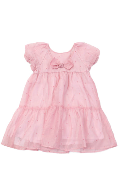 Zara Childrens Girls Polka Dot Short Sleeves A Line Dress Pink Size 6