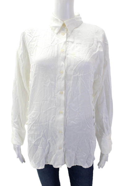 Zara Womens Collared Viscose Button-Up Long Sleeve Blouse White Size S