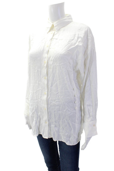 Zara Womens Collared Viscose Button-Up Long Sleeve Blouse White Size S