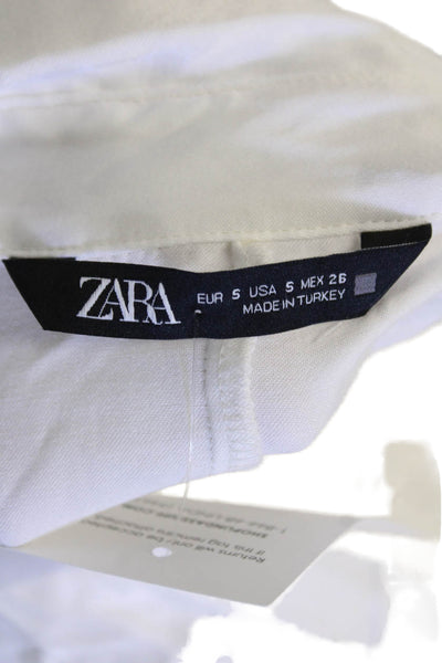 Zara Womens Collared Viscose Button-Up Long Sleeve Blouse White Size S