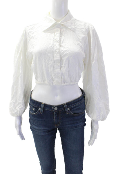 Sokee Collective Women Cropped Boho Blouse White Long Sleeve Size XS