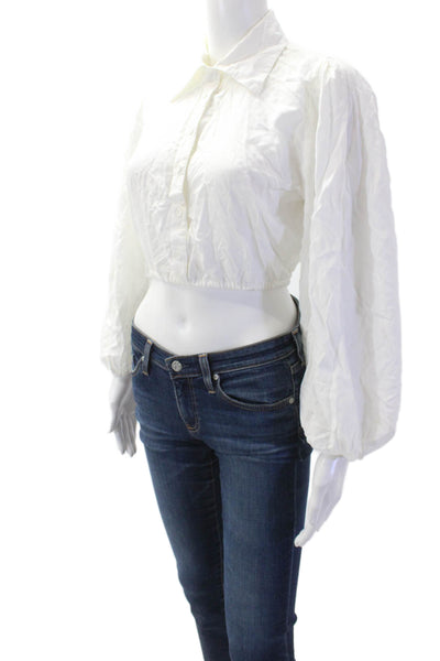 Sokee Collective Women Cropped Boho Blouse White Long Sleeve Size XS