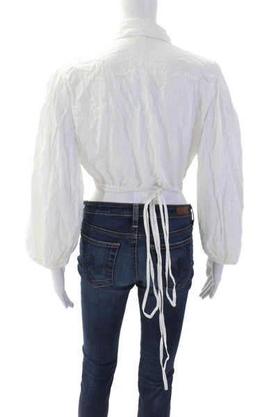Sokee Collective Women Cropped Boho Blouse White Long Sleeve Size XS