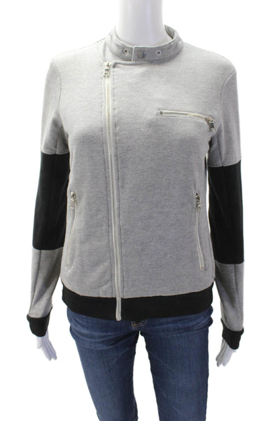 Aqua Women Biker Jacket Gray Snap Closure High Neck Size XS