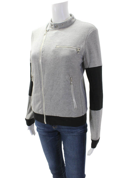 Aqua Women Biker Jacket Gray Snap Closure High Neck Size XS