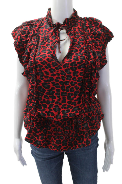 Zadig & Voltaire Women Red Animal Print High-Neck Blouse Tie Size S