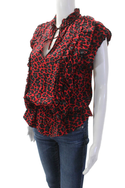 Zadig & Voltaire Women Red Animal Print High-Neck Blouse Tie Size S