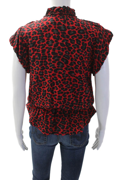 Zadig & Voltaire Women Red Animal Print High-Neck Blouse Tie Size S