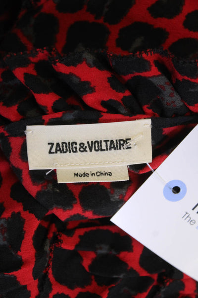 Zadig & Voltaire Women Red Animal Print High-Neck Blouse Tie Size S