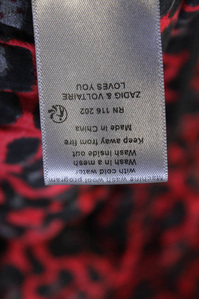Zadig & Voltaire Women Red Animal Print High-Neck Blouse Tie Size S