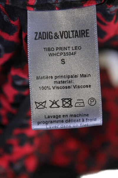 Zadig & Voltaire Women Red Animal Print High-Neck Blouse Tie Size S
