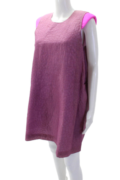 Isaac Mizrahi Women Purple Cotton Shift Dress Sleeveless Round Neck Size L