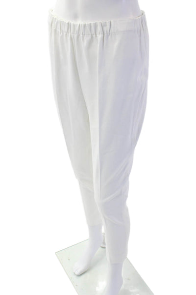 Lysse Women Ankle Pants White 100% Silk Classic Size M