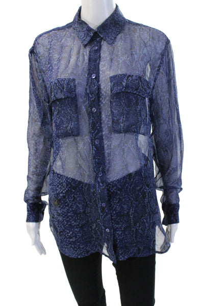 Equipment Femme Women Long-Sleeve Button Snake Print Blouse Navy Size S