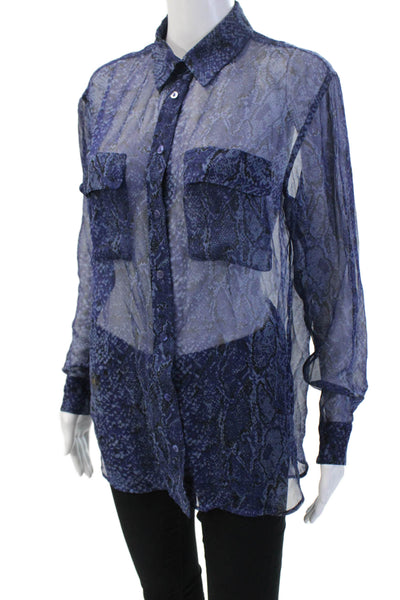 Equipment Femme Women Long-Sleeve Button Snake Print Blouse Navy Size S
