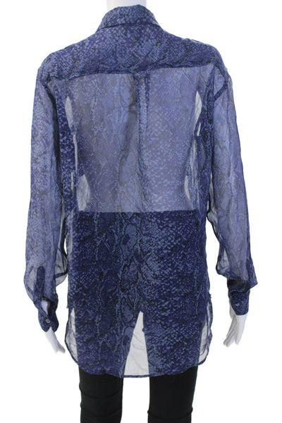 Equipment Femme Women Long-Sleeve Button Snake Print Blouse Navy Size S
