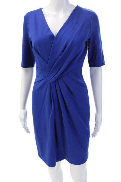Escada Women Sheath Wrap Dress Blue V-Neck 3/4 Sleeve Short Size 36