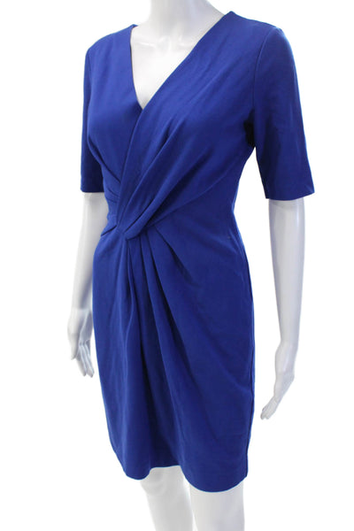 Escada Women Sheath Wrap Dress Blue V-Neck 3/4 Sleeve Short Size 36