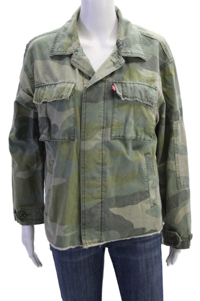 Levis Womens Camouflage Military Jacket Green Button Long Sleeve Size S