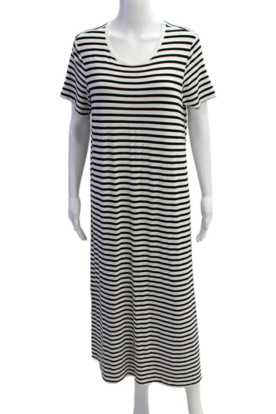 Quince Women T-Shirt Dress Black Striped Short Sleeve Round Neck Size S
