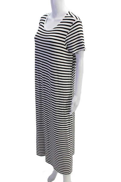 Quince Women T-Shirt Dress Black Striped Short Sleeve Round Neck Size S