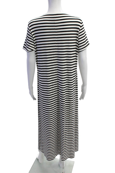 Quince Women T-Shirt Dress Black Striped Short Sleeve Round Neck Size S