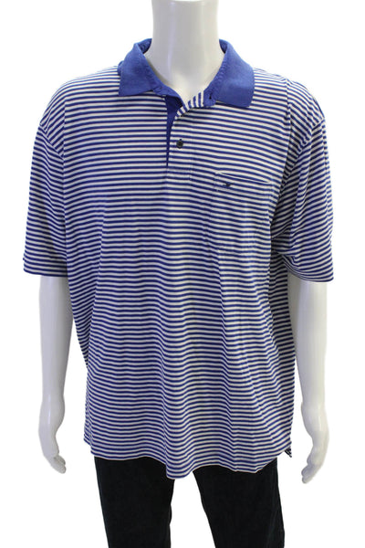 Faconnable Mens Striped Polo Shirt Blue White Cotton Size Extra Large