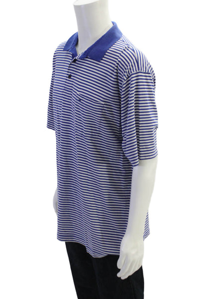 Faconnable Mens Striped Polo Shirt Blue White Cotton Size Extra Large
