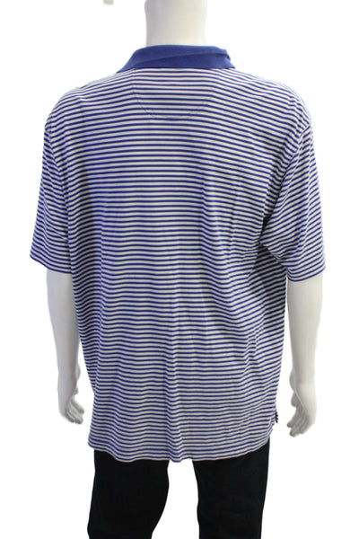 Faconnable Mens Striped Polo Shirt Blue White Cotton Size Extra Large