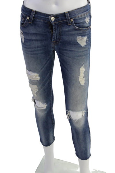 7 For All Mankind Women Cropped Skinny Ankle Jeans Blue High Rise Size 24
