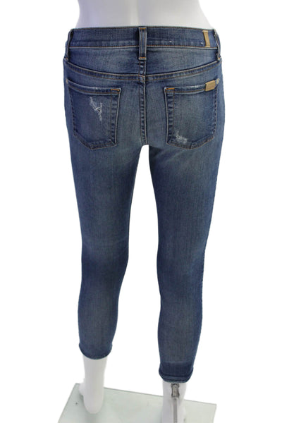 7 For All Mankind Women Cropped Skinny Ankle Jeans Blue High Rise Size 24
