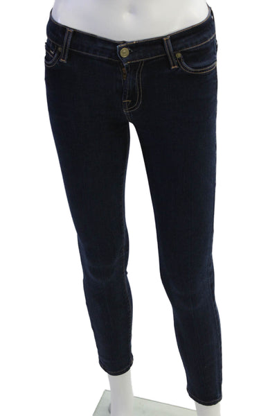 7 For All Mankind Women Ankle Skinny Jeans Dark Blue Petite Size 24