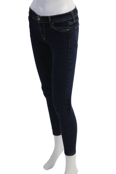 7 For All Mankind Women Ankle Skinny Jeans Dark Blue Petite Size 24