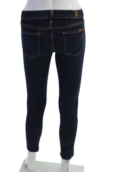 7 For All Mankind Women Ankle Skinny Jeans Dark Blue Petite Size 24